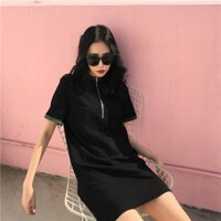 [ SẴN ĐEN ] ĐẦM ULZZANG ĐẦM THUN BASIC - DÂY KÉO NGỰC