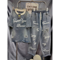 ( SẴN HCM ) SET JEAN BAGGY QUẦN RÁCH PHỤ KIỆN LÔNG CỔ BO CHUN