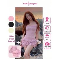 [ Sẵn - Hỏa Tốc ] Đầm Body Ngắn 2 Dây Ren Hoa Bèo Nhún, Váy Body Ôm Sát Tôn Dáng ( kèm ảnh thật )