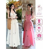 [ Sẵn - Hỏa Tốc ] Đầm Maxi Thun Dáng Dài Hở Lưng Đính Nơ Đầm Nữ 2 Dây Co Giãn Tôn Dáng