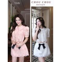 [ Sẵn - Hỏa Tốc ] Set Áo Ren Chân Váy Ngắn Phối Nơ Chuẩn Mẫu Có Lót 2 Màu