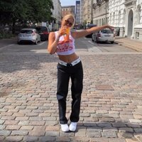 [ SẴN KEM M ] *kèm ảnh thật* Quần kaki nữ, quần âu ống đứng in chữ lật lai kiểu dáng vintage