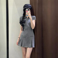 [ SẴN MÀU XÁM S VÀ M ] ĐẦM CỔ SƠ MI DÂY KÉO PHÍA TRƯỚC [ KÈM ẢNH THẬT ]