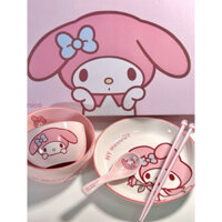 [ SẴN TÔ , ĐŨA ][ CHÍNH HÃNG ] Bộ chén bát đĩa gốm sứ My Melody chính hãng cao cấp Marsica * Sanr