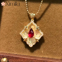 ❤ Sang Trọng Ban Đầu Sáng Tạo Dali Pilates Chải Vòng Cổ Ruby Mặt Dây Chuyền Retro Cung Điện Kim Cương Đỏ Trang Sức ❤