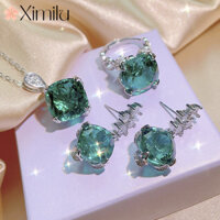 ⭐ Sang Trọng Nhiều Màu Bộ Trang Sức Bán Chạy Biển Xanh Topaz Mặt Dây Chuyền Bông Tai Bạc Nữ Ruby Nhẫn Tím Vòng Cổ Quà Tặng