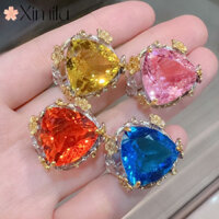 ♥ Sang Trọng Nhiều Màu Lớn Rời Đá Tam Giác Kim Cương Bộ Trang Sức Topaz Nhẫn Sapphire Mặt Dây Chuyền Vòng Cổ Pha Lê Đỏ Quà Tặng