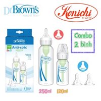 [ SB02005 ] Combo 2 Bình sữa Dr Brown's Option Plus cổ thường 120ml và 250ml kèm 02 núm ty Level 2