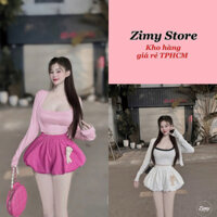 🌸 Set 3in1 Áo dây, khoác cortop tay dài, quần bí phồng đính gấu 🌸