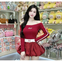 🌵🌵 Set áo bẹt vai Tay dài + Quần bí chạy sọc đính logo