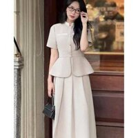 ၄၃ SET ÁO CỔ TRỤ PHỐI NÚT BẠC + CHÂN VÁY DÀI SP021149 🔥𝐇𝐨𝐚̉ 𝐓𝐨̂́𝐜🔥 𝐌𝐄𝐎𝐈𝐍𝐃𝐀𝐇𝐎𝐔𝐒𝐄