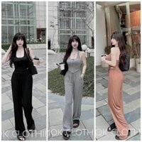 🛒 Set Áo Cổ Yếm Vạt Bầu Gài Nút Và Quần Dài Ống Suông Rộng - Ôm Body Sexy - Tiểu Thư Bánh Bèo Cute Sang Chảnh