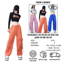 [ SET ] ÁO CROPTOP TAY DÀI BABY GIRL - QUẦN TÚI HỘP CỘT NƠ - HIENCANDY - THE CHIC