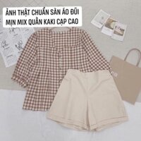 💖 Set áo đũi kẻ quần kaki  💖FREESHIP💖 quần cạp cao mix với áo kiểu cực xinh AD68