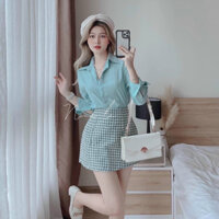 ✅✅✅ Set áo sơ mi cổ bẻ + chân váy dạ