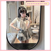 🎀 Set áo thun khăn quàng + chân váy xếp ly – Outfit hot trend nàng nào cũng nên có 🎀