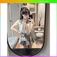 🎀 Set áo thun khăn quàng + chân váy xếp ly – Outfit hot trend nàng nào cũng nên có 🎀