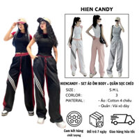 [ SET ] ÁO THUN ÔM BODY VIỀN VAI - QUẦN THỂ THAO VẢI XÔ DÀY DẶN - HỌA TIẾT SỌC CHÉO PHỐI MÀU - HIENCANDY - DANCE CHIC