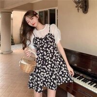 🍒 SET ÁO TRẮNG TAY PHỒNG PHỐI VÁY YẾM HOA CÚC 🍒