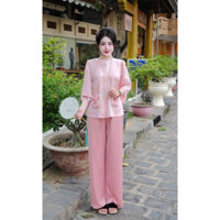 . set pháp phục đi chùa túi xách lụa gấm hoa châu Khánh Ngọc .