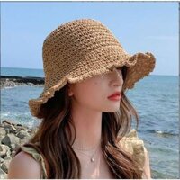 [ SHIP 2H ] Mũ chống nắng đi biển, Mũ cói Nón cói viền bèo dáng cụp xinh xắn, mũ chống nắng nữa thời trang