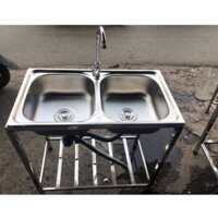( Ship Tỉnh) Bồn rửa chén có chân Inox SUS 304 2 ngăn giá rẻ tại Tphcm