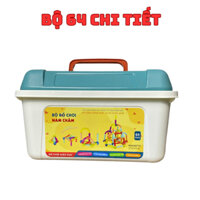 ( Sỉ ) Bộ Xếp Hình Nam Châm 64 Chi Tiết Kèm Hộp Nhựa , Nam Châm Hút Từ Tính - Đồ Chơi Lắp Ghép Thông Minh Cho Bé