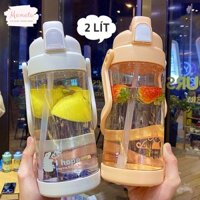 [ SIÊU LỚN ] Bình nước 2 lít siêu to khổng lồ bằng nhựa TRITAN siêu cute có vạch chia ML kèm ống hút