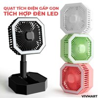 ✅ [SIÊU PHẨM] Quạt Tích Điện Gấp Gọn - Quạt Mini Để Bàn Siêu Mát Tích Hợp Đèn Led Xoay 180 Độ, Pin 1200mAh, Sạc USB