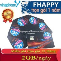 [ SIÊU RẺ ] Sim Data 4G Vinaphone Fhappy Tặng 60gb 1 tháng ( 2GB /Ngày ) + 1000 phút Thoại Nội Mạng - Sim Trọn Gói 1 Năm