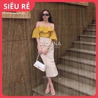( Siêu sang chảnh) Set Áo Trễ Vai Vàng Kèm Chân Váy Be Nữ ORINA - Hàng Đẹp - Loại 1 - Giá Tốt - Ảnh 100% ORINA Tự Chụp