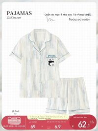 [ Siêu Tiết kiệm] Gấu Trúc Bộ Đồ Ngủ Nam Mùa Hè Băng Lụa Tay Ngắn Quần Short Mô Phỏng Lụa Mùa Hè Má