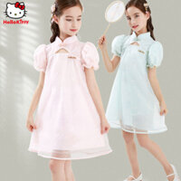 [ Siêu Tiết kiệm] Váy Hello Kitty bé gái váy trẻ em mùa hè mới váy sườn xám bé gái váy lưới phong c
