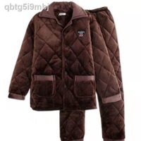 ✼ [ Siêu Tiết kiệm]Đồ ngủ cho nam mùa đông của bộ bằng vải nỉ dày ba lớp chần bông cộng với nhung san hô phục vụ tại nhà