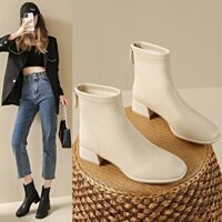 [ size 35- 40] Giày boot nữ cổ ngắn da Pu MỀM- ÊM- ĐẾ THẤP 4CM thoải mái đi bộ màu ĐEN/ KEM GBN45