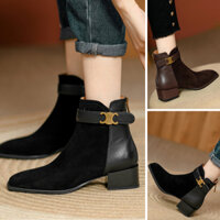 [ Size 35-40] Giày boot nữ cổ ngắn 2 MÀU NÂU/ ĐEN đế thấp có đai ngang TRẺ TRUNG HIỆN ĐẠI GBN39
