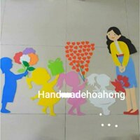 { SIZE LỚN: 120 x 82cm } 1 HÌNH CÔ GIÁO và HỌC TRÒ bằng giấy xốp BITIS  - Hình trang trí ngày 20/11