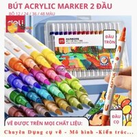[ SUGI ART SHOP ] Bút Sơn Acrylic Marker Deli 2 đầu HM913 , Kèm Hộp Nhựa - 12 / 24 / 36 / 48 Màu Đậm, Đều - Tô Màu Đi Né
