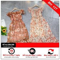 [ SUPER SALE ] Váy tơ voan HOA trễ vai dài (ảnh thật,video)