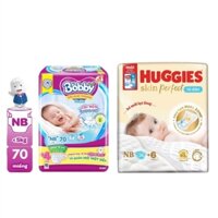 💒 Tã / Bỉm dán sơ sinh cho bé dưới 5kg size Huggies NB70+6 / Bobby NB70+4 miếng