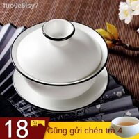 ◕ Tách trà gaiwan, ấm chén bằng gốm sứ, bộ chén, ba nắp lớn bình cầm tay pha Kung Fu, dụng cụ sứ trắng