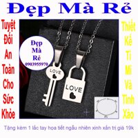 ( Tặng 01 lắc tay ) Dây chuyền cặp đôi inox Đẹp Mà Rẻ hình ổ khóa và chìa khóa tình yêu khắc chữ LOVE ( 2 dây + mặt như hình ) [bonus]