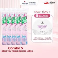 [ Tặng 1 mặt nạ ] Combo 5 cây bông tẩy trang IPEK Thổ Nhĩ Kỳ siêu mềm mịn 150 miếng (5x150 miếng)