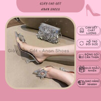 [ Tăng 1 Size ] Giày Cao Gót Trong Suốt 7p Và 9p, Guốc Quai Trong Suốt Đính Đá Hoa Mặt Trời,  Dễ Phối Đồ - Anan Shoes