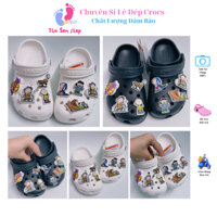 [ Tặng 10 sticker ] Dép Cross Classic cho bé Trai màu đen trắng Mix Sticker 3D si Sục Crocs baya nam nu người lớn trẻ em