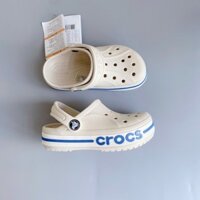 [ TẶNG 8 CHARM ] Dép sục Crocs trẻ em, giày sục crocs viền có chữ màu be sữa cho bé size từ 23-36