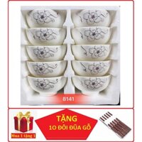 [ TẶNG BỘ 10 ĐŨA ] BỘ 10 CHÉN SỨ HOA VĂN CAO CẤP GIAO MÀU NGẪU NHIÊN