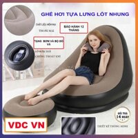[ Tặng Bơm ] Ghế Hơi Tựa Lưng Bọc Nhung Mềm Mịn Êm Ái - Đệm Hơi intex Lót Chân Cao Cấp - Ghế Sofa Hơi-Bảo hành 12 tháng