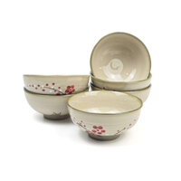 [ TẶNG ĐŨA ] Bát Ăn Cơm Tròn Họa Tiết Vẽ Tay Hoa Đào Đỏ Dày Dặn Gốm Sứ Bát Tràng Cao Cấp