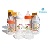 [ Tặng kèm 1 núm ngoài] Bình sữa cổ rộng PP Dolphin 180ml/240ml cao cấp, an toàn sức khỏe của bé/ khớp ngậm chuẩn